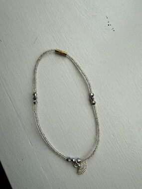 Delicate Silver Beaded Anklet with Shell Charm